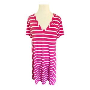 West Loop Pink and White Striped V-Neck T-Shirt Dress Size M